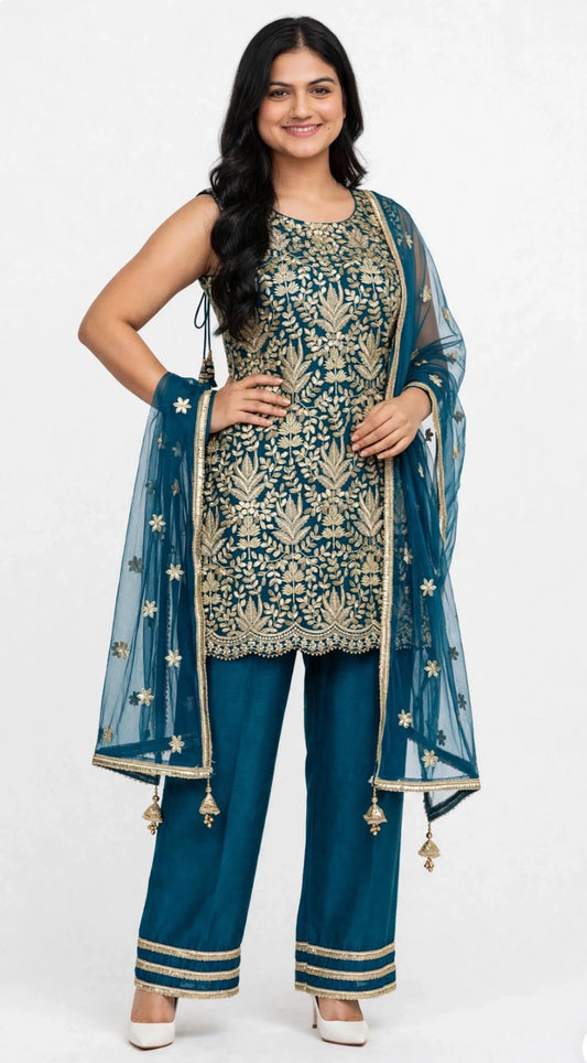 Readymade Pant plazo stylish suit with Hand detailing on Georgette