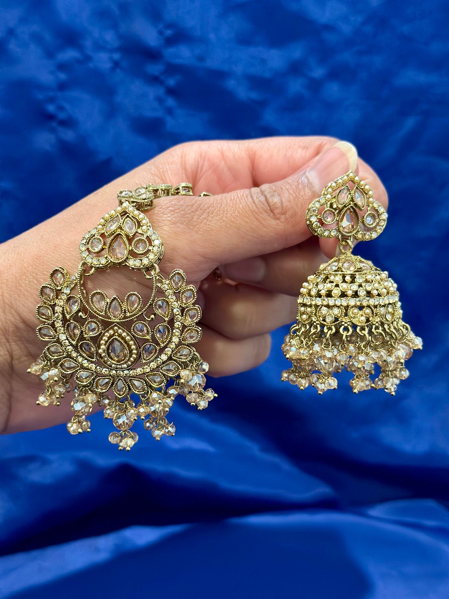 Earrings with tikka in polki, Colour: Golden, Code: 095