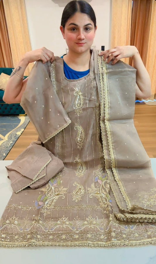 Partywear fully hand work suit (Colour: caramel), Code: 215