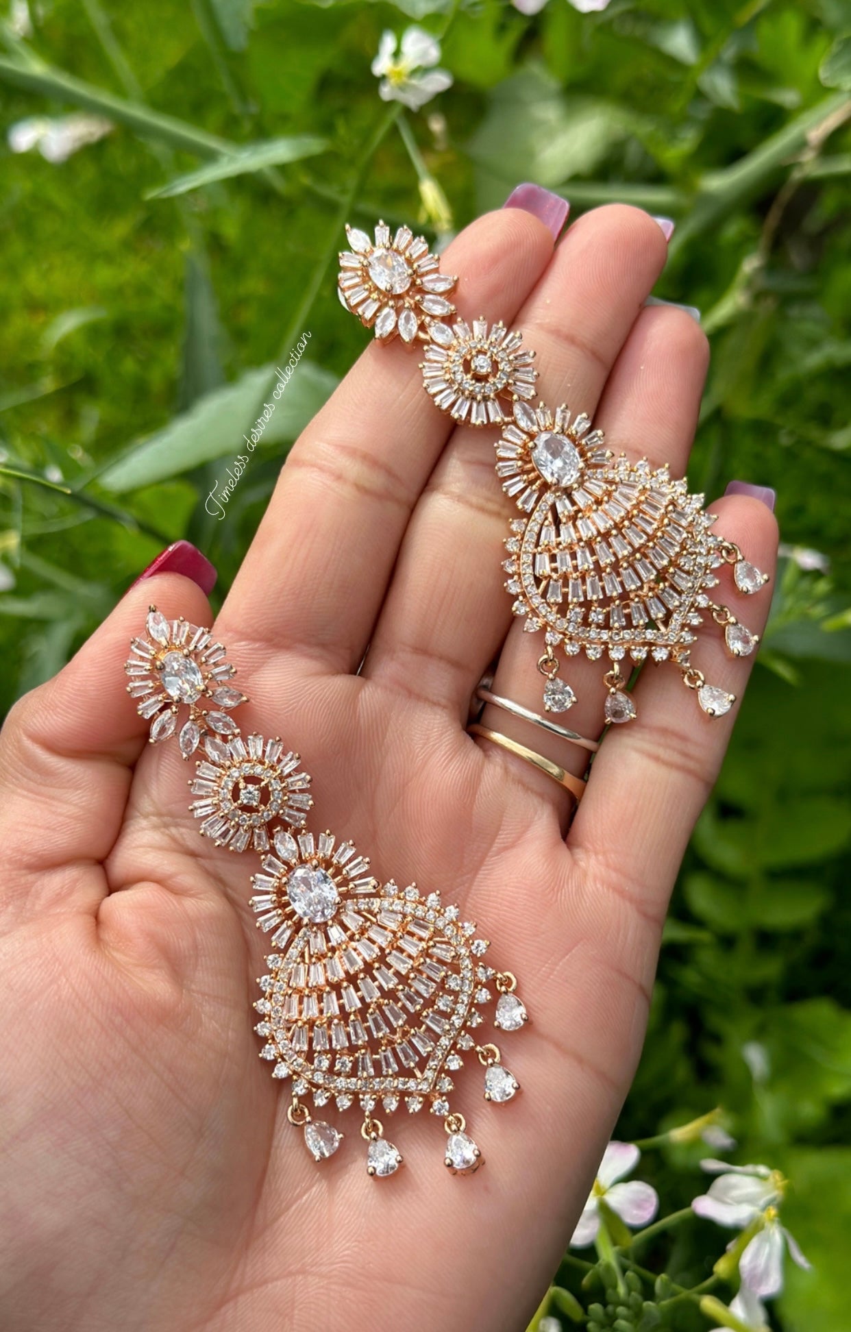 American diamond earrings in golden polish