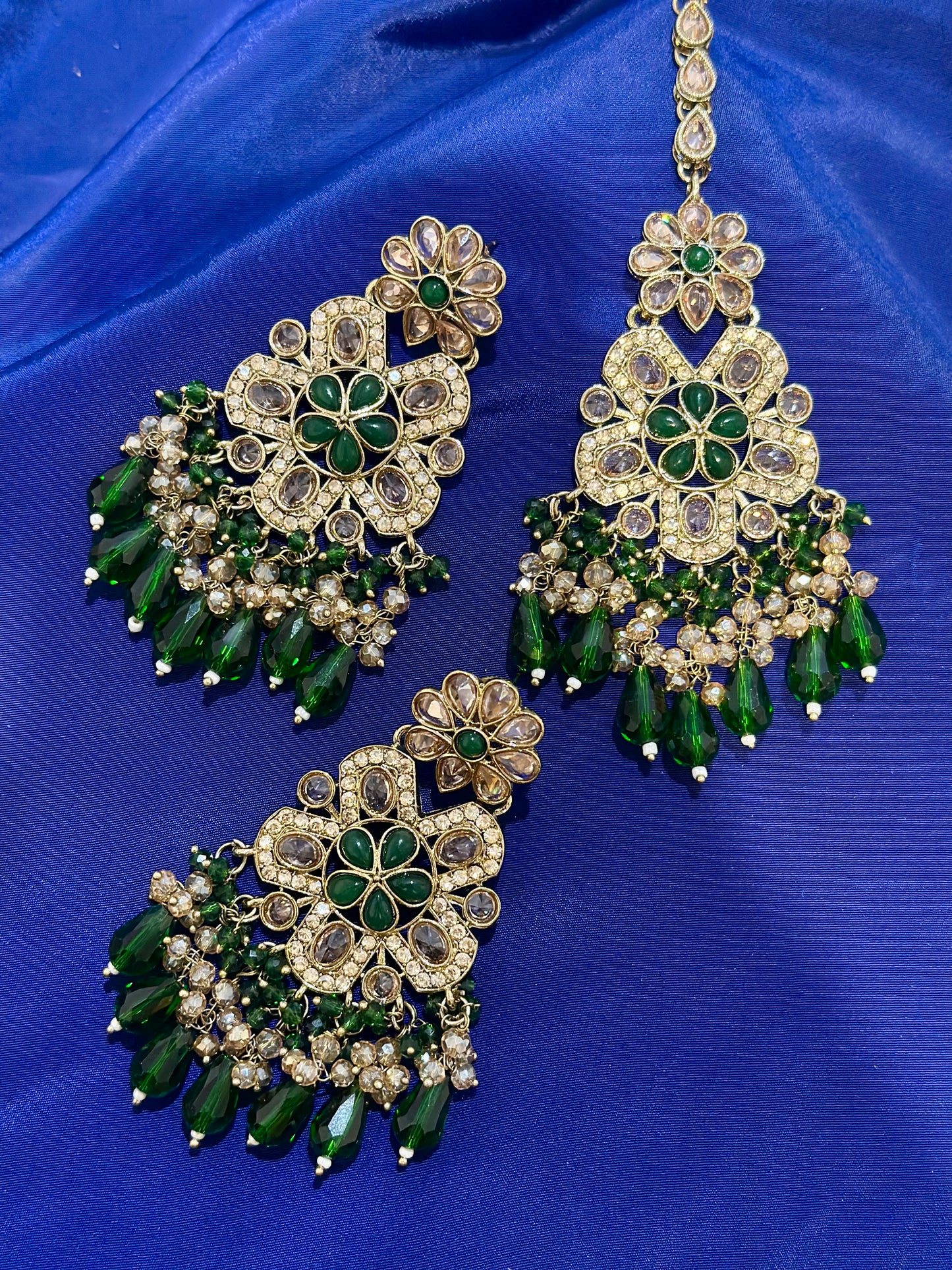 Polki earrings, Colour: Green, (Code: X2)