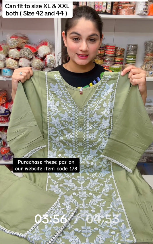 Co-ord set item code 178 ( colour light green  ) size XXL ( can fit to Xl and XXL both 42-44 size )