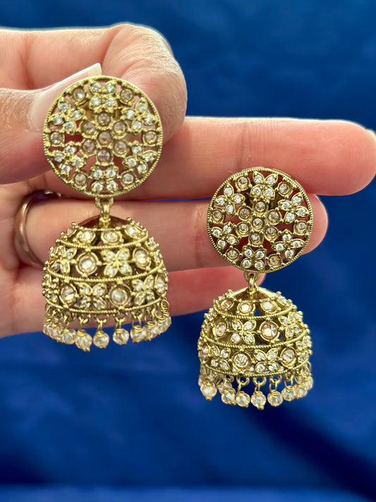 Jhumki Earrings in polki, Colour: Golden, (Code:094)
