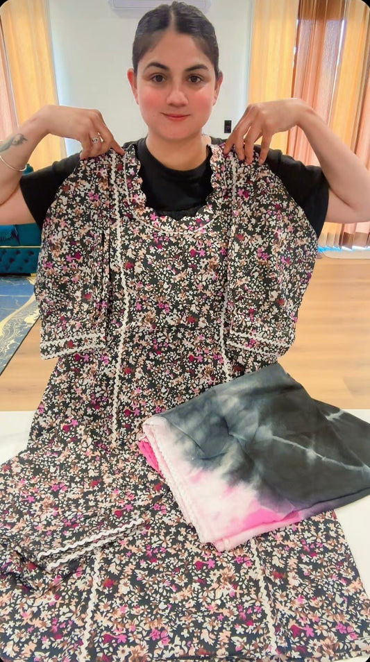 Cotton Printed boutique stitched Suit, Colour: black, Code: 191