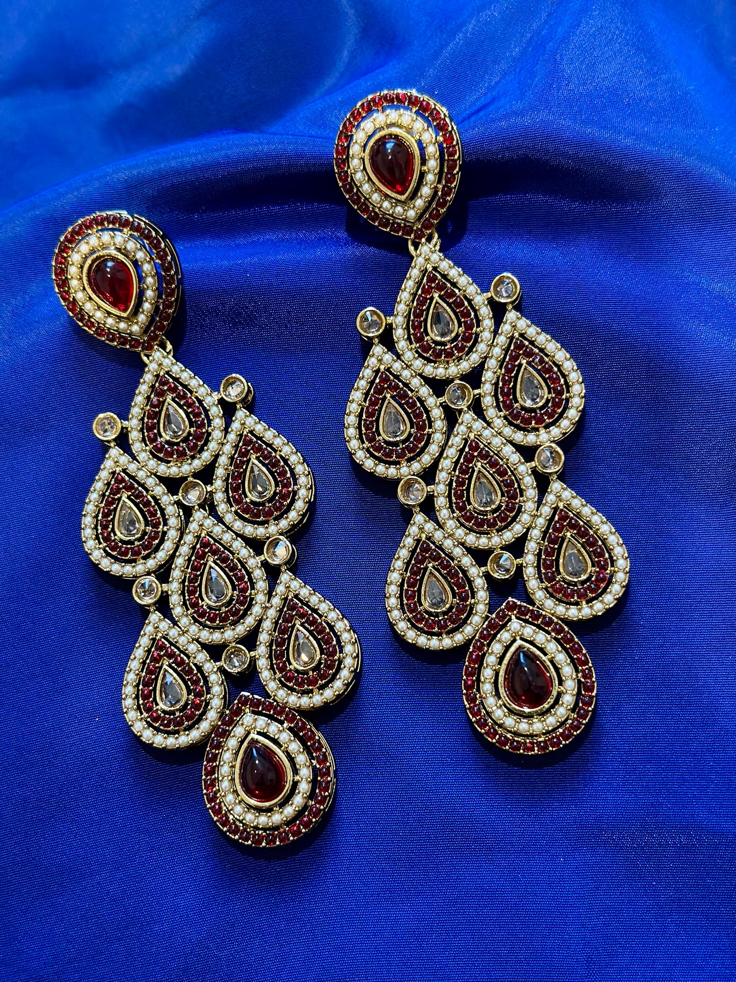Polki earrings, Colour: Maroon , (Code: X5)