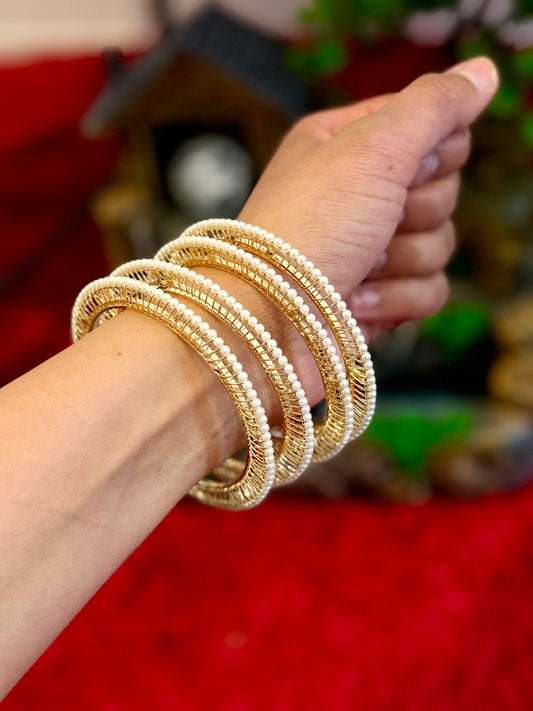 White Golden Pearl bangles - Set of 4 kade ( X17 )