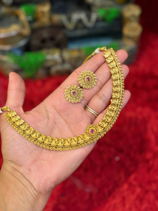 Gold plated necklace with studs