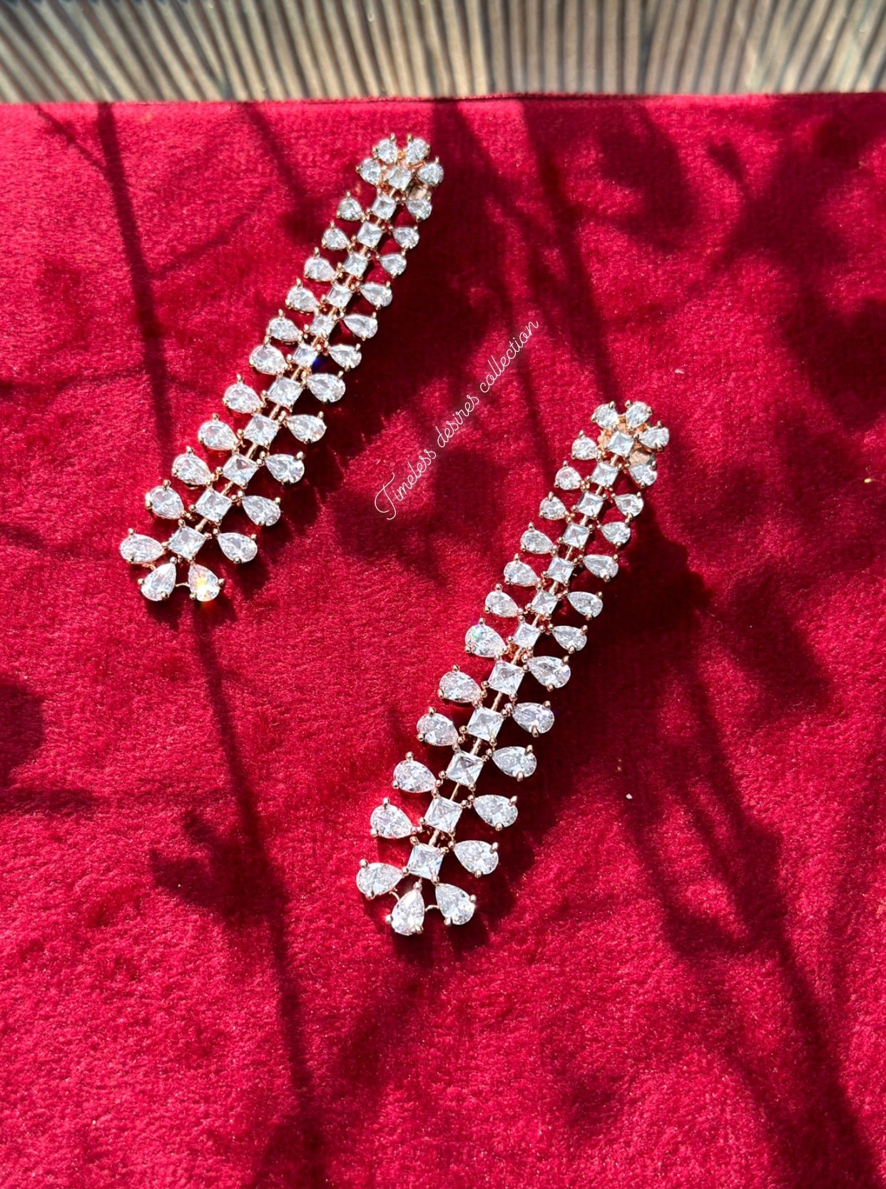 American diamond earrings in rose golden
