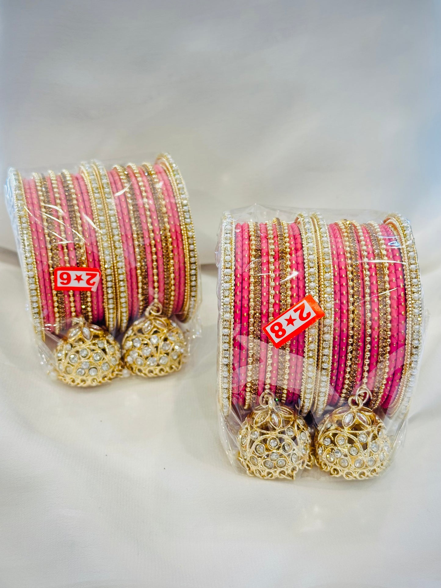 Bangle set with latkan - Colour: Carrot Pink ( Code: 024 )