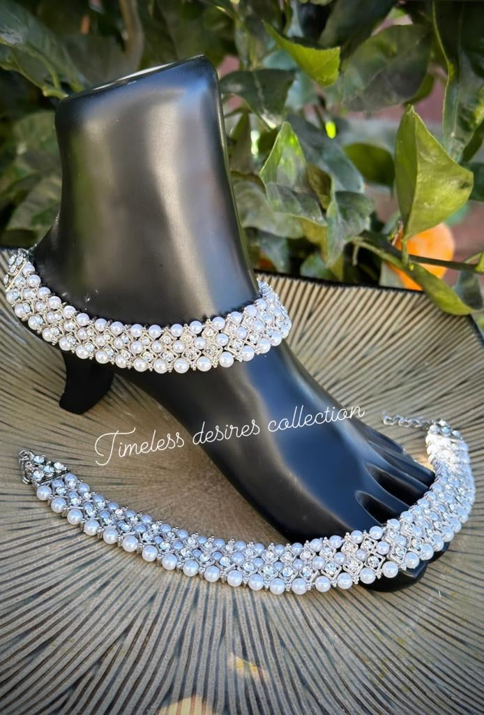 Silver Polki Double Stone Anklets/Jhanjra (TD-2)