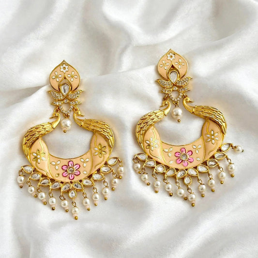 Gold plated Meenakari Earrings in reverse AD