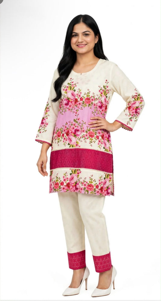 Floral stylish Co Ord set on cotton, Code: 334