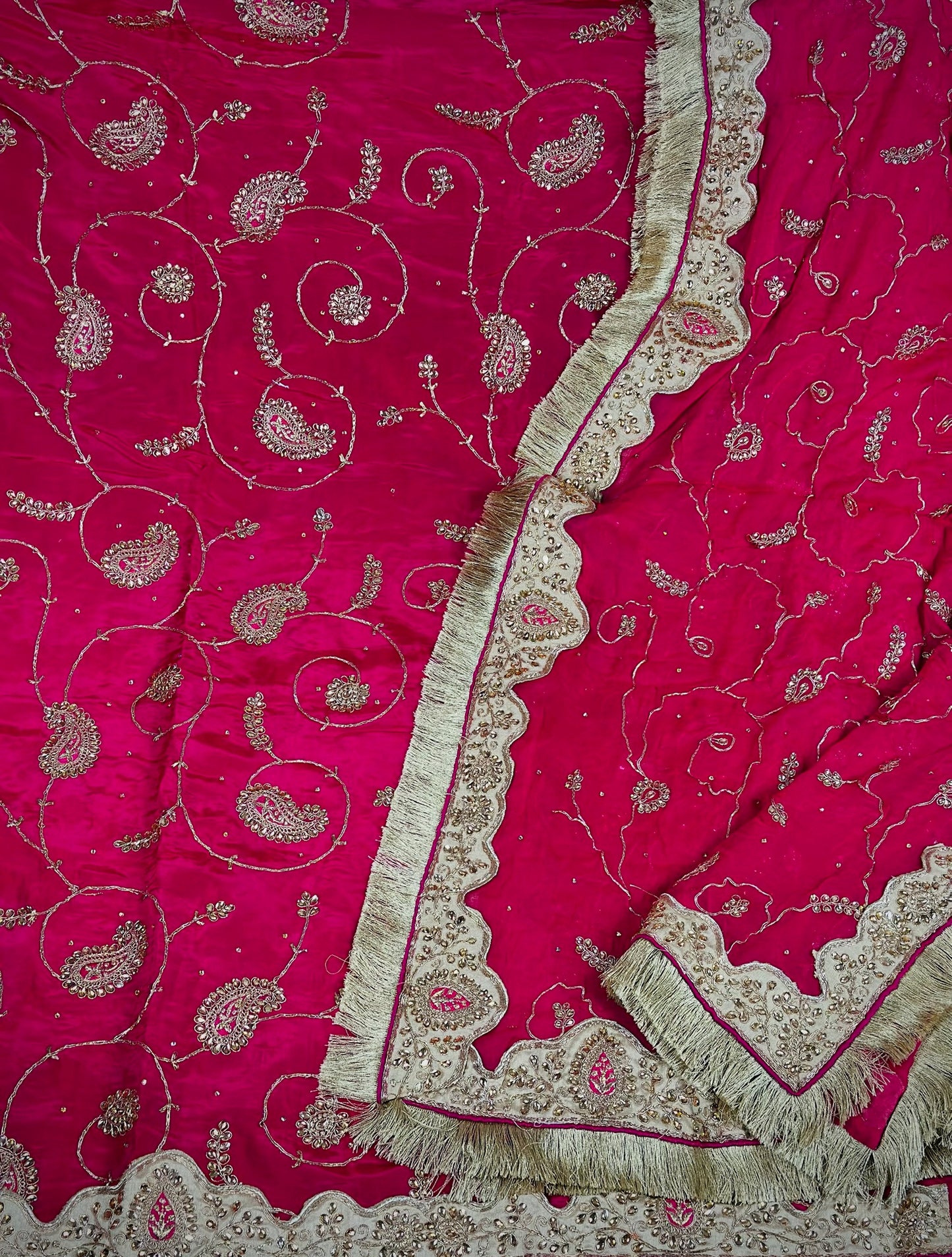 Heavy Punjabi suit - shirt : silk , bottom - silk , Duppata chiffon - colour : Rani pink
