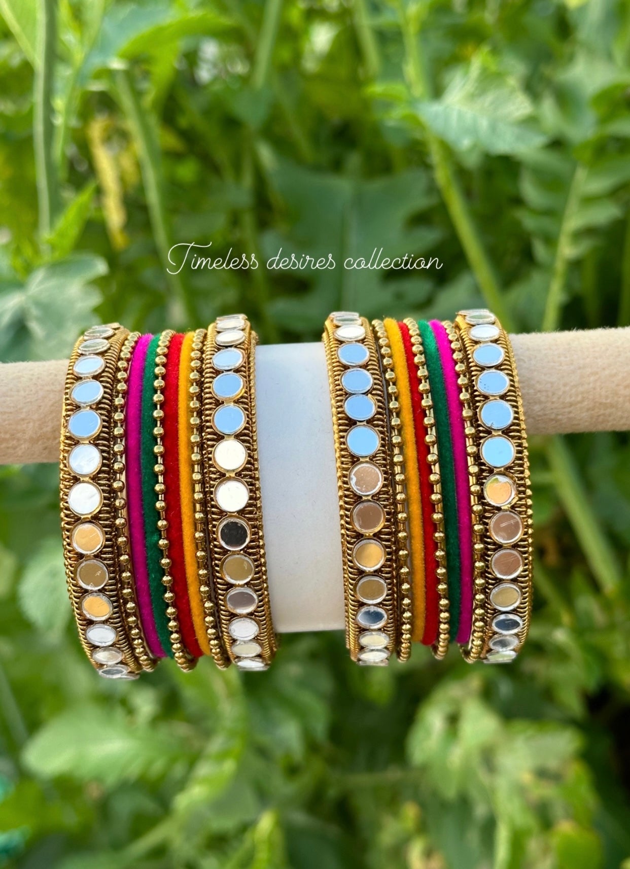 Multi mirror bangles set with golden kangan’s ( both hands )