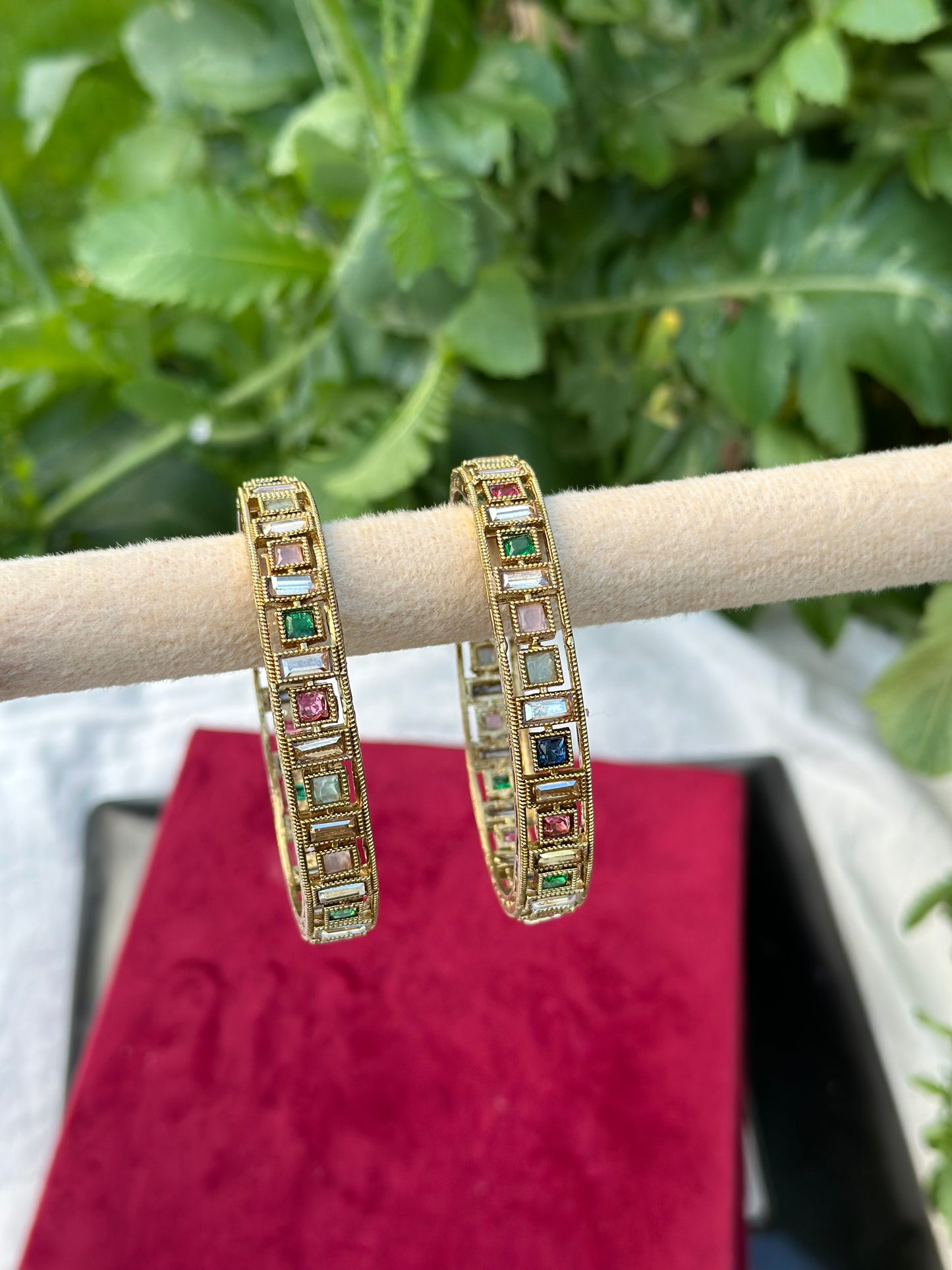 Multi colour Kangan / bangles in polki ( set of 2 )