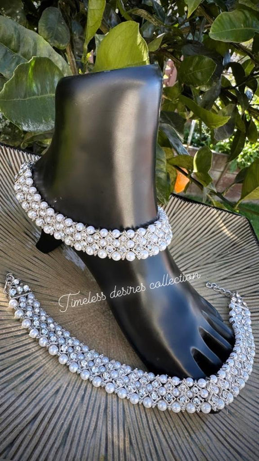 Silver Polki Double Stone Anklets/Jhanjra (TD-2)