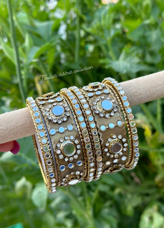 Copper golden mirror kangan bangles ( set of 2 hands )