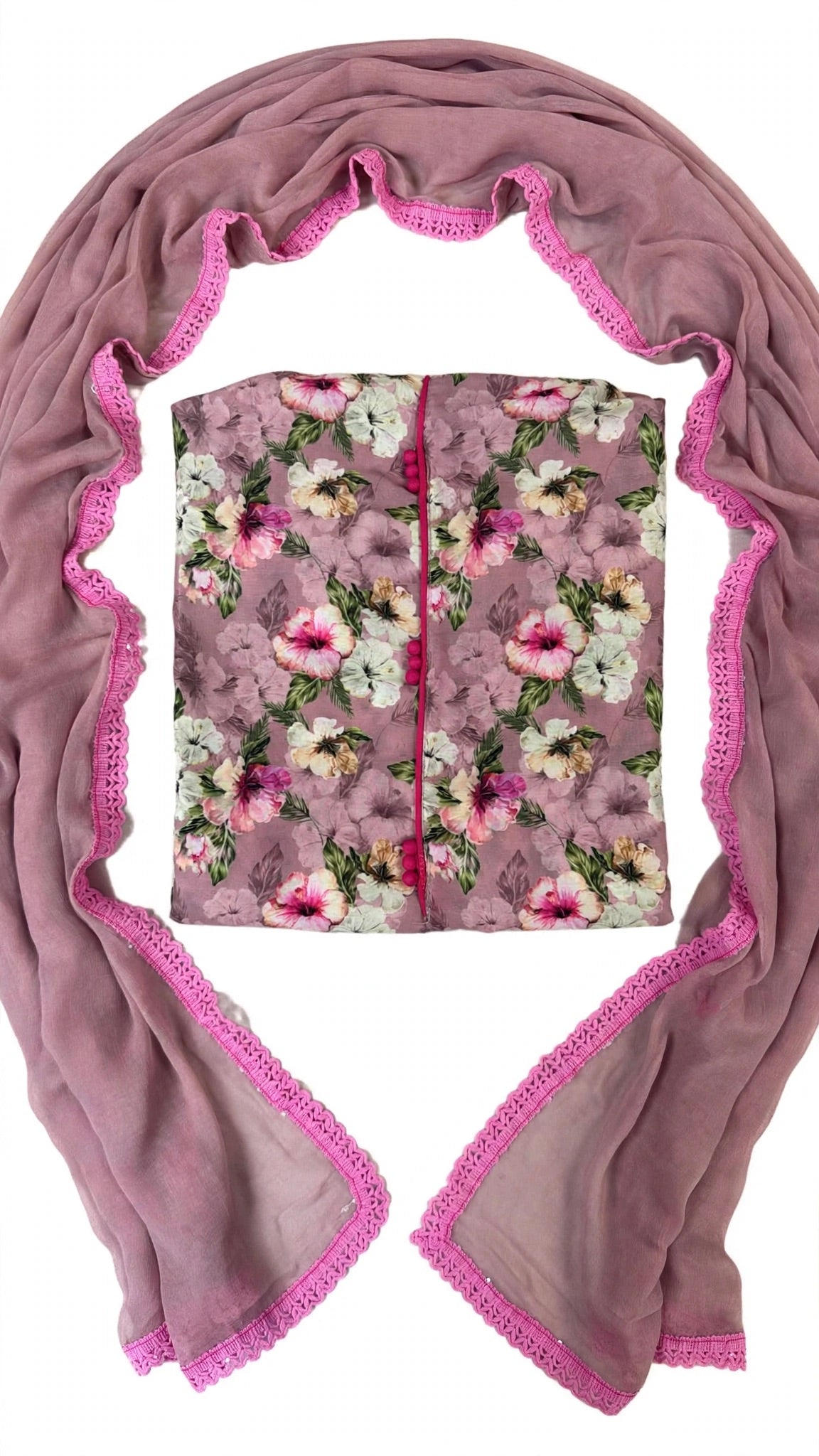 Unstitched suit in Cotton with pure duppta - Colour : brown Pink  ( Code: X46 )