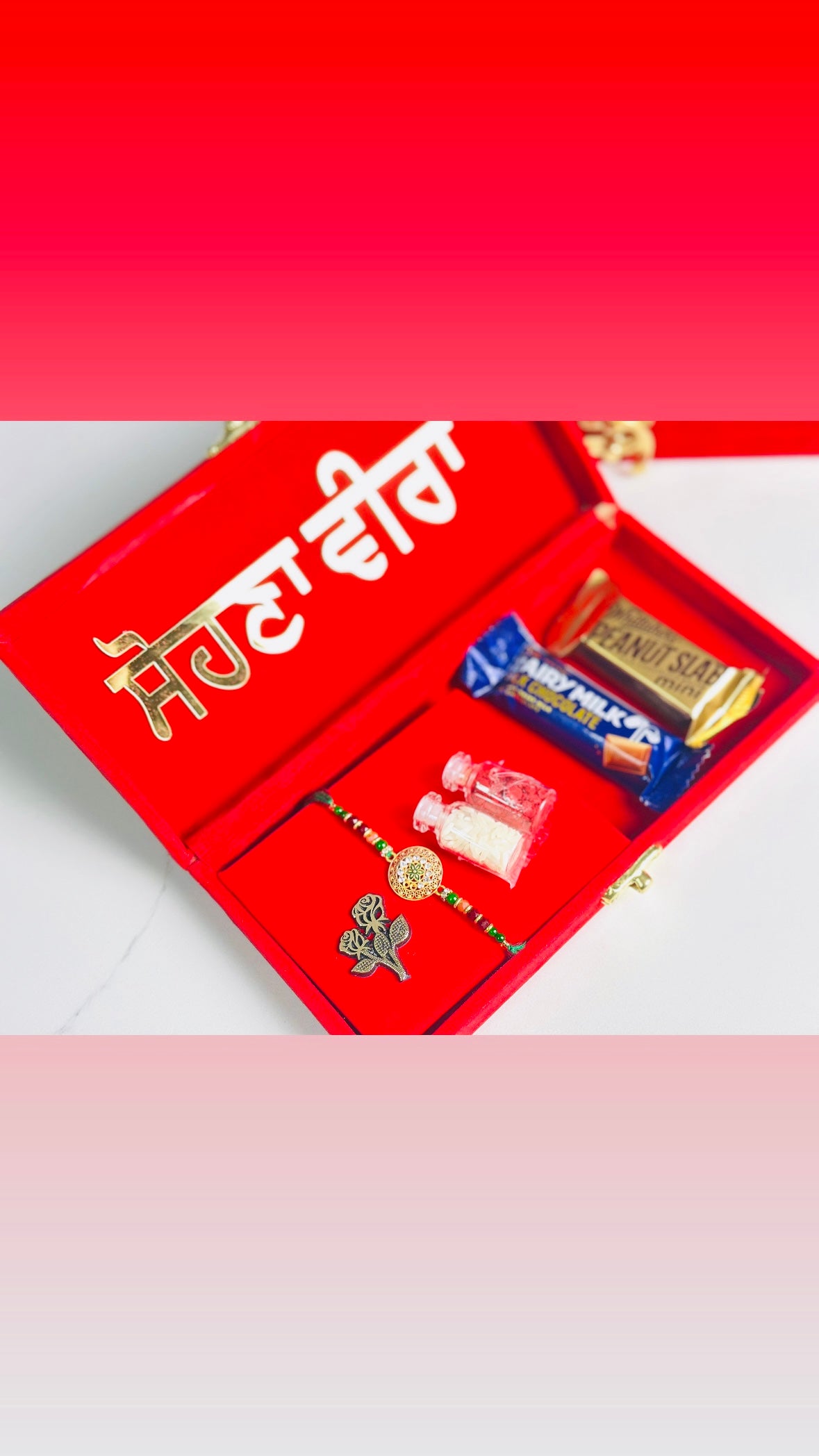 Rakhi / Rakhdi gift Hamper box with Meenakari Rakhdi (assorted designs)