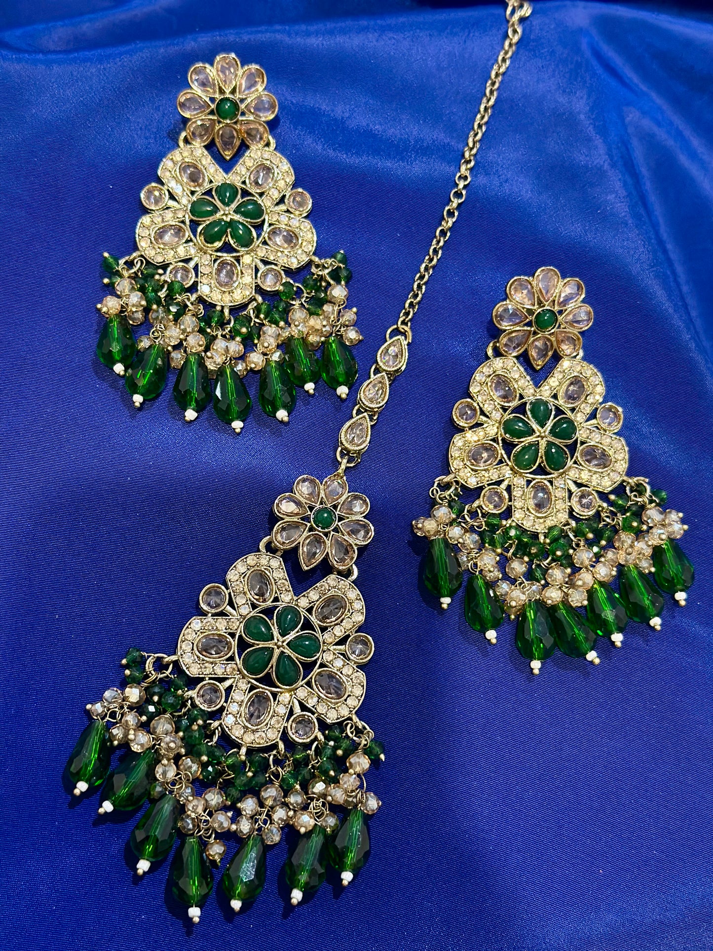Polki earrings, Colour: Green, (Code: X2)