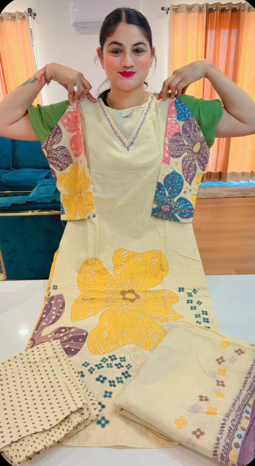 Readymade 3 pieces suit with mirror work on the neck (Colour: multi, Code: 169 )