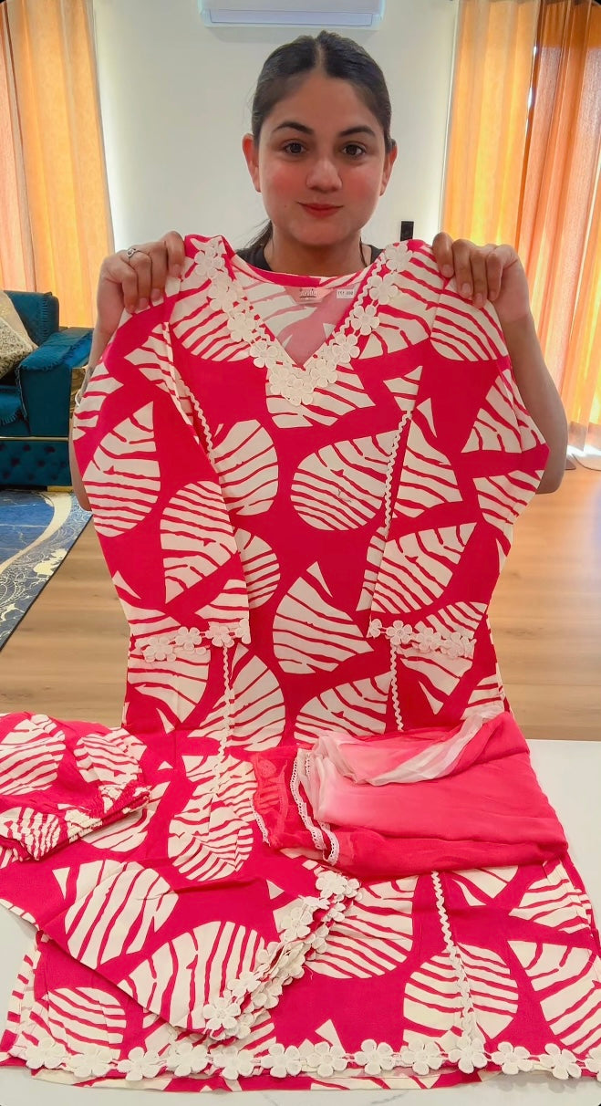 Readymade 3 pieces plazo suit with double shade dupatta, Colour: pink, Code: 171