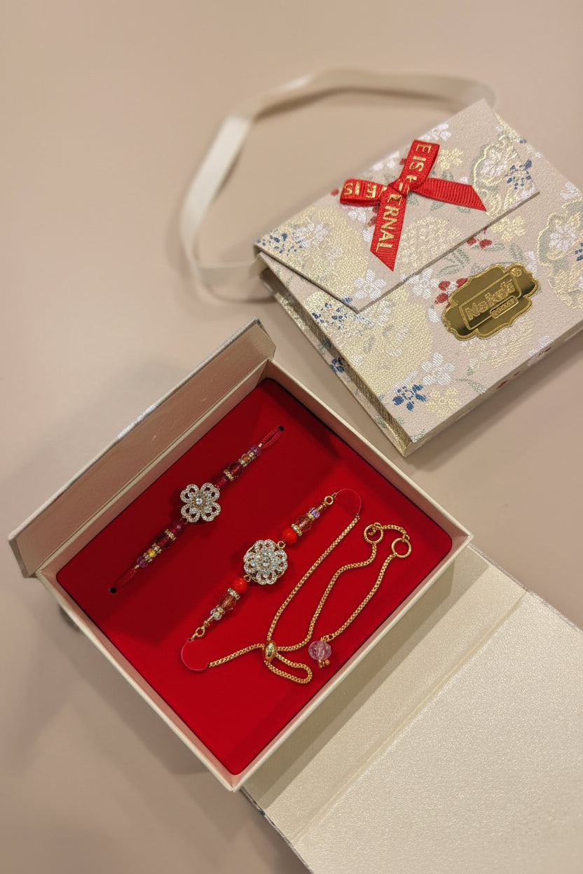 Premium range - Couple spinner rakhi set in American diamond-  Code : 424