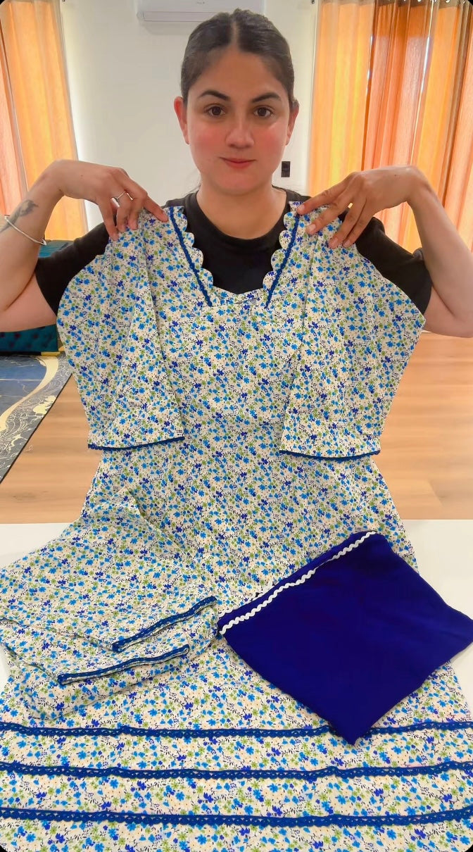 Cotton Printed Boutique Stitched Suit, Colour: Blue, Code: 200