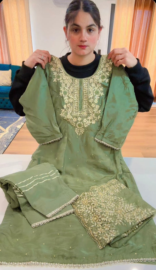 Mint Green Handwork salwar suit - (Code: 732 )