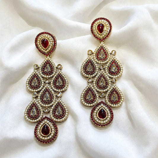 Polki earrings, Colour: Maroon , (Code: X5)