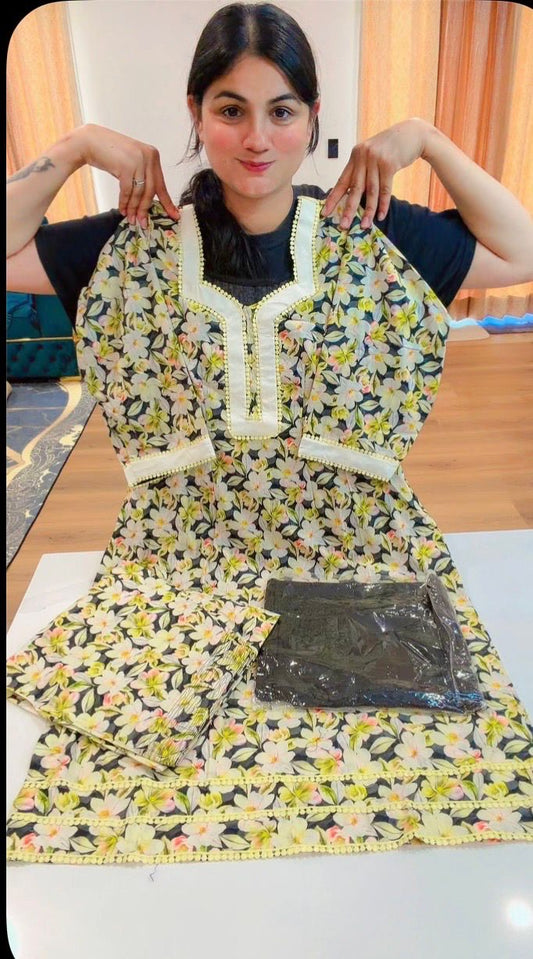 Cotton suit - ( Colour : Black & Yellow ) Code 958