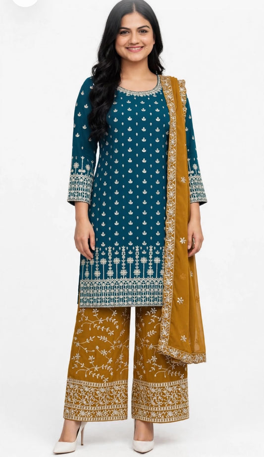 Readymade Straight loose Plazo / Sharara suit on Georgette fabric