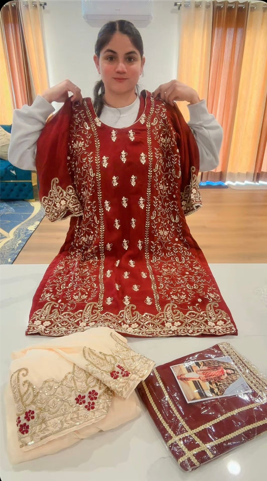 Taking pre orders (4 weeks timeframe ) Deep maroon party-wear suit, Code: 686
