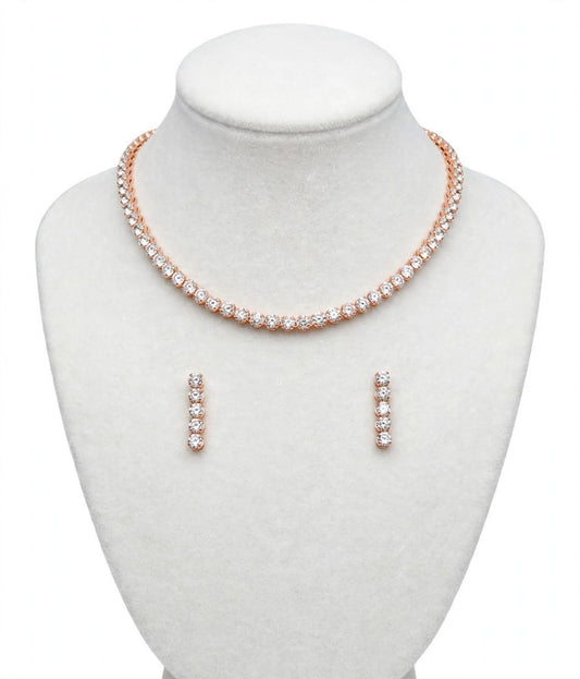 American diamond necklace set in rose golden- n73