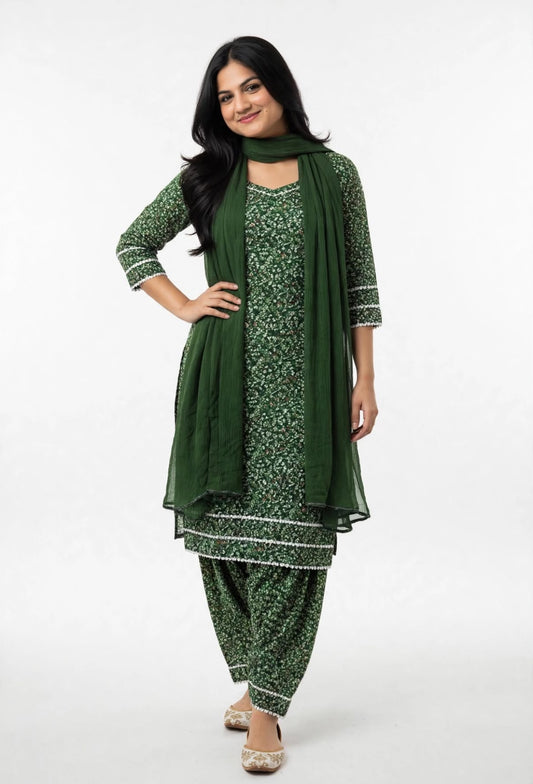 Nikki Booti Cotton salwar suit in bottle green - Code 299