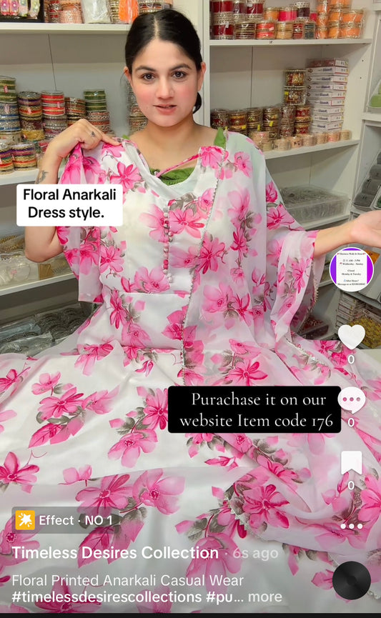 Item Code 176 - ( colour Pink )       2 PC Floral Anarkali with duppta - Size 40-42 means L -XL
