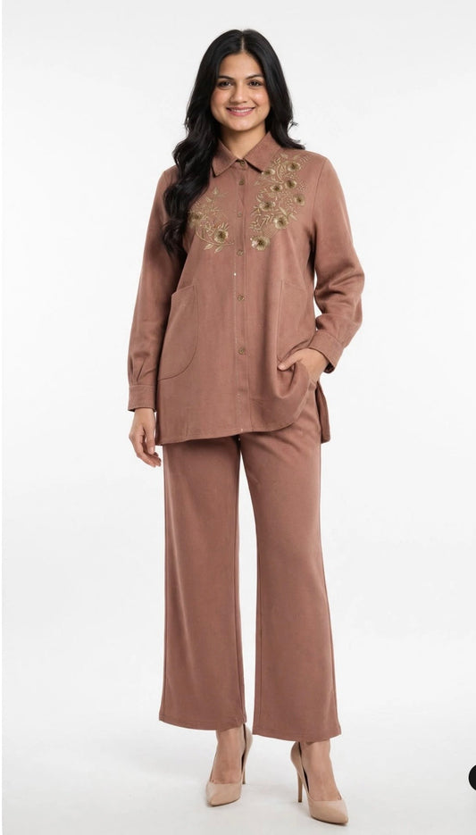 Korean  velvet Co-Ord set with pockets - Code: 173