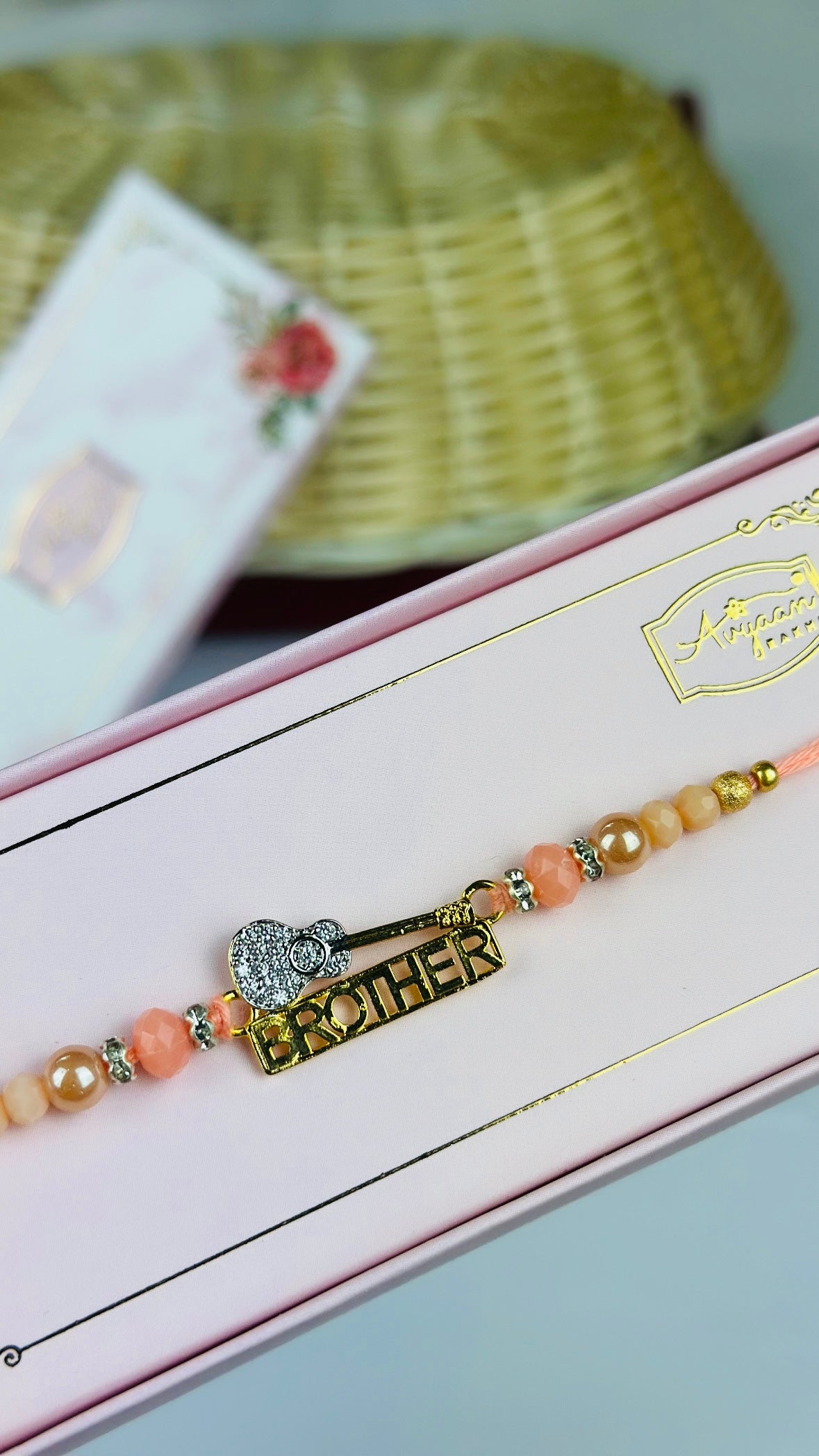 Brother 🎸 Rakhi / Rakhdi Box in American Diamond - Code A36