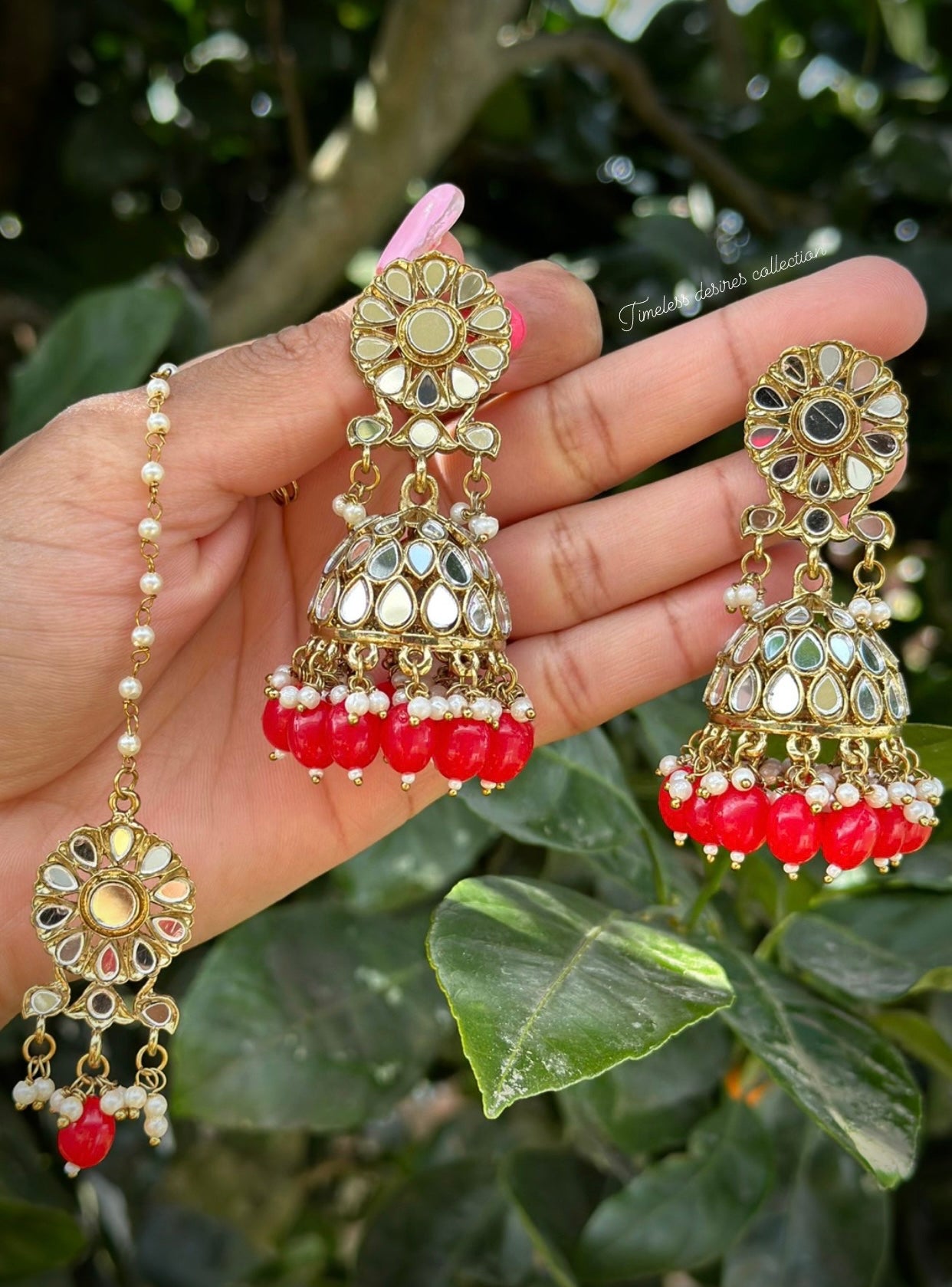 Trendy Moissonite Red Monalisa Beads Victorian Polish Polki Jhumka Earrings  - South India Jewels