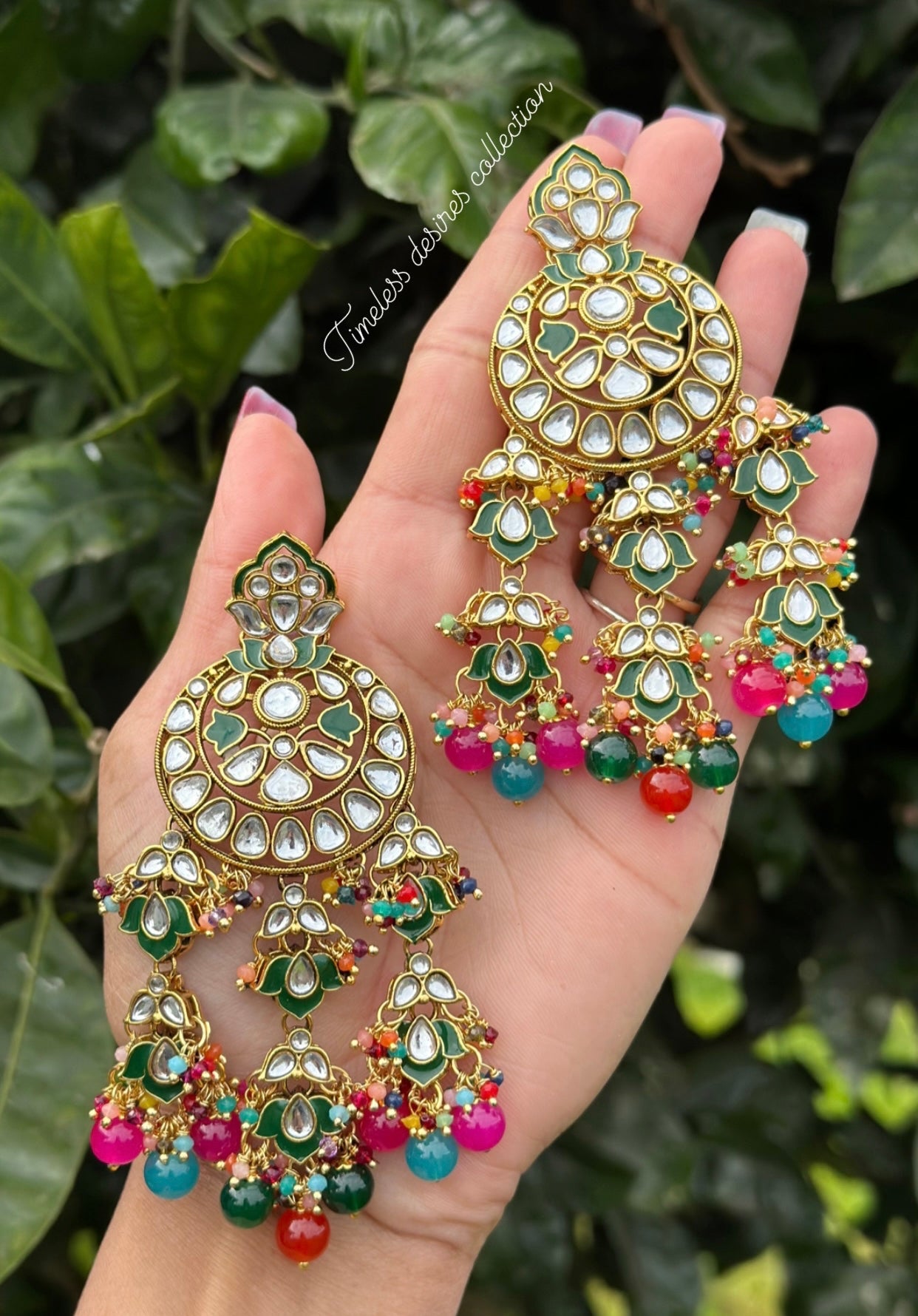 Multi coloured drops earrings in Kundan