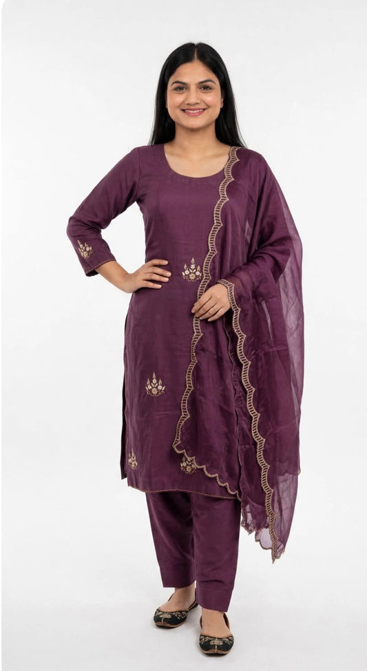 Burberry handwork semi party wear salwar suit in colour purple - Code 279