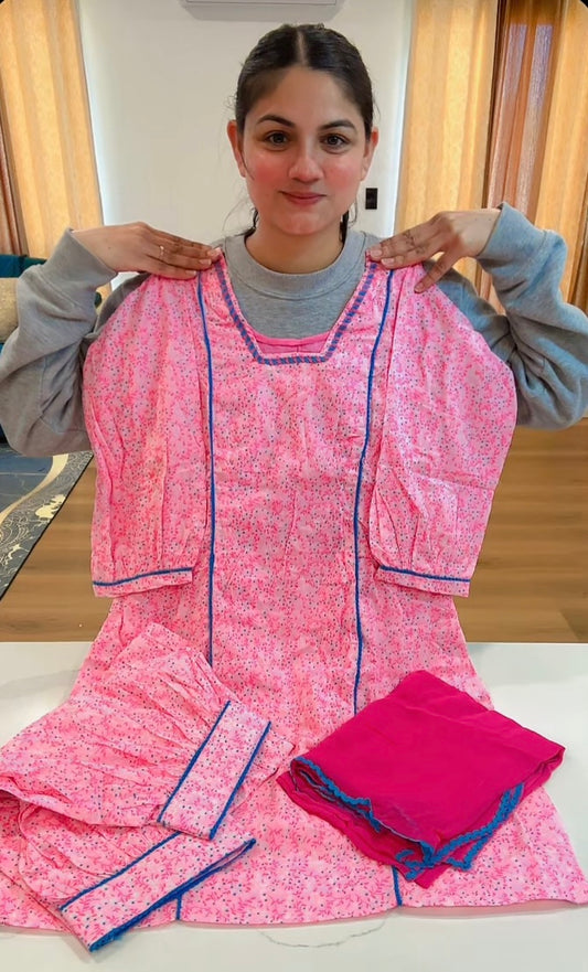 Cotton suit in pink colour, Code: 127