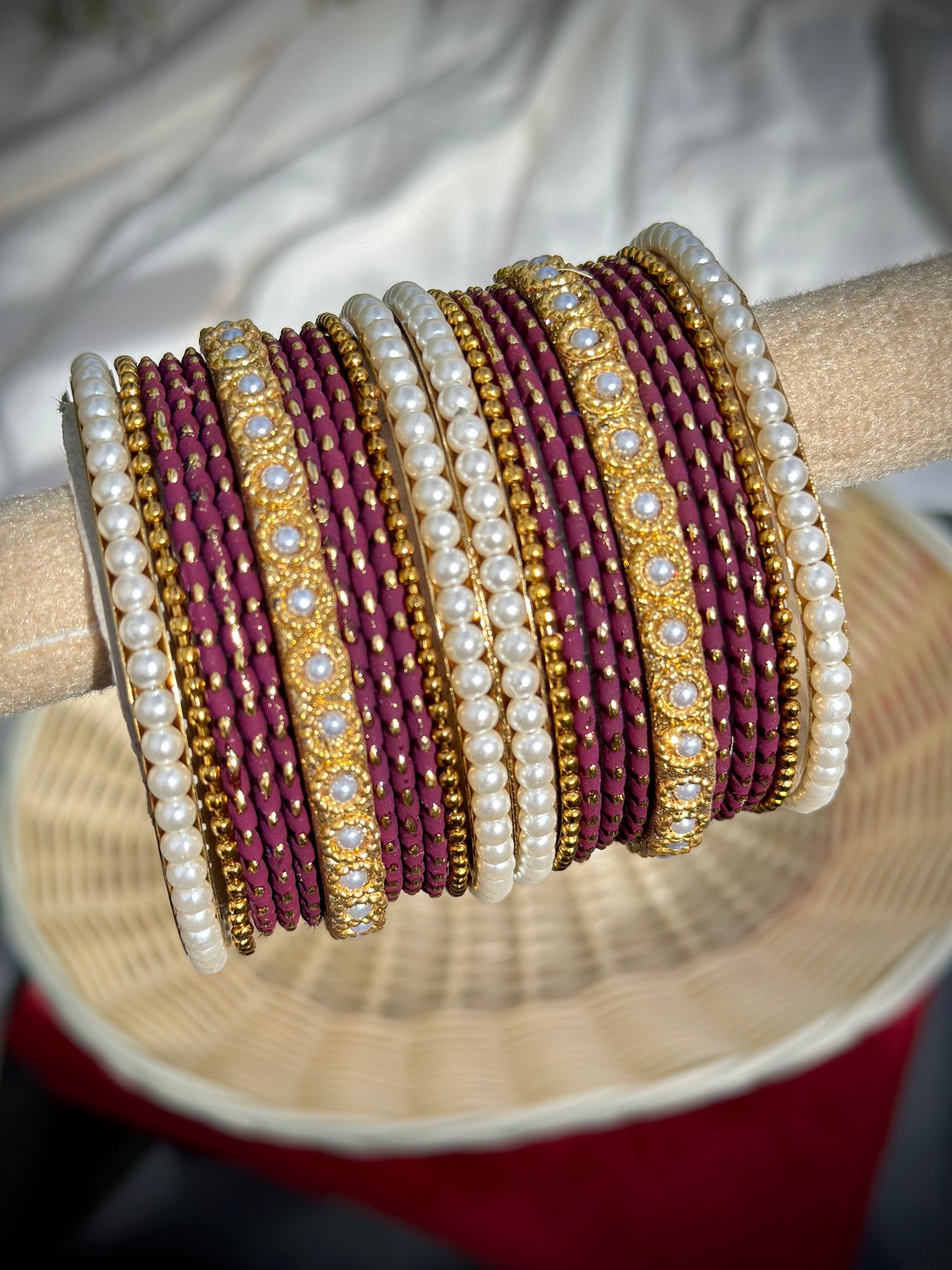 Purple wine Pearl loaded bangles set ( both hands )