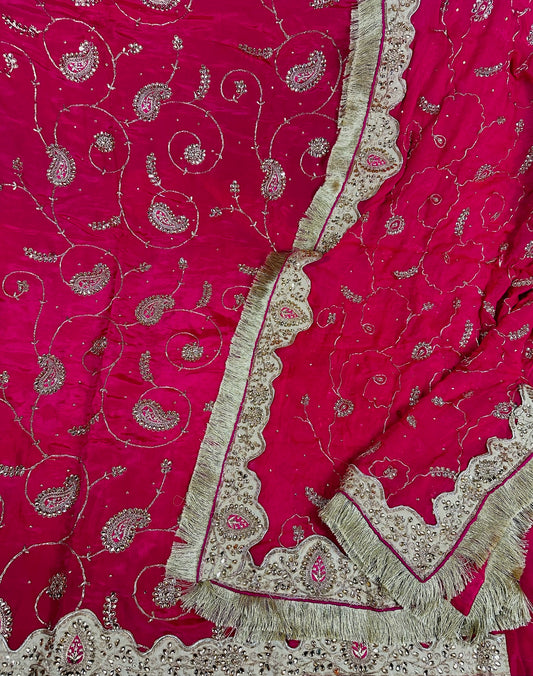 Heavy Punjabi suit - shirt : silk , bottom - silk , Duppata chiffon - colour : Rani pink