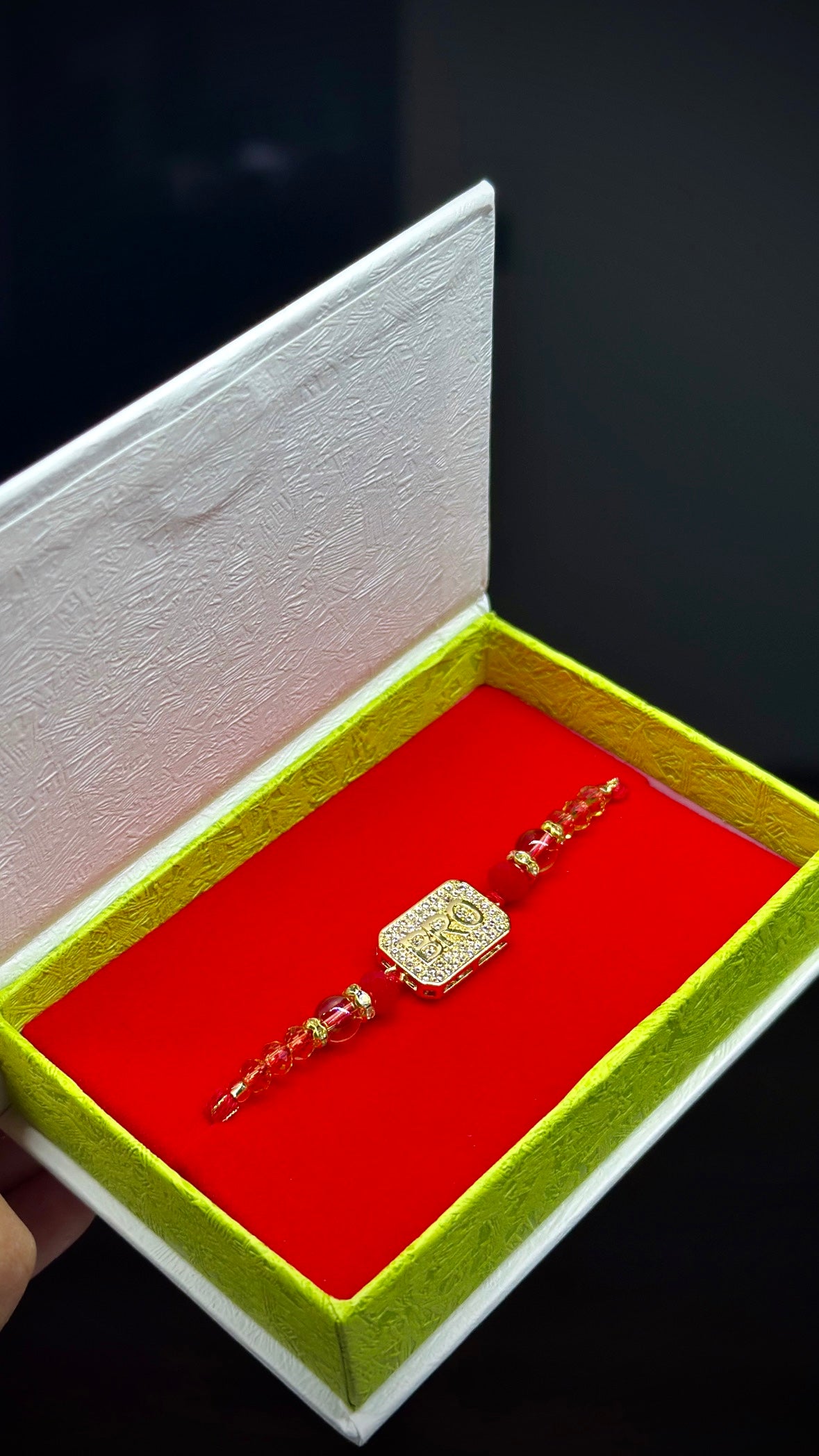 Bro Rakhi / Rakhdi Box in American diamond ( Premium Range ) - Code A38