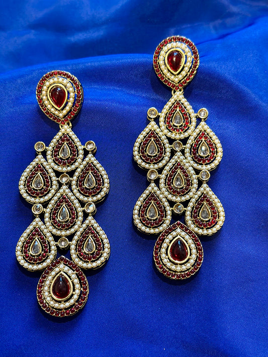 Polki earrings, Colour: Maroon , (Code: X5)
