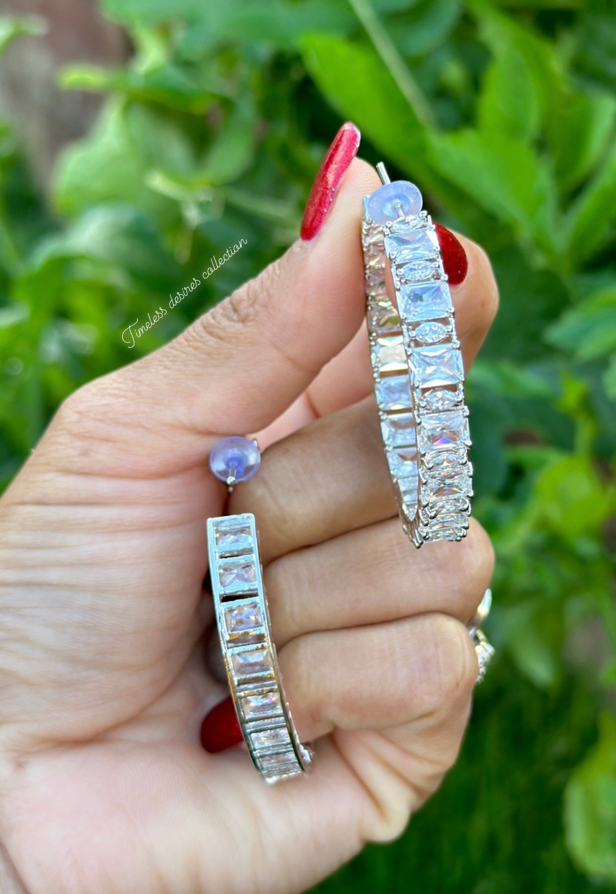 Silver American diamond earrings ( Hoops ) Waliya