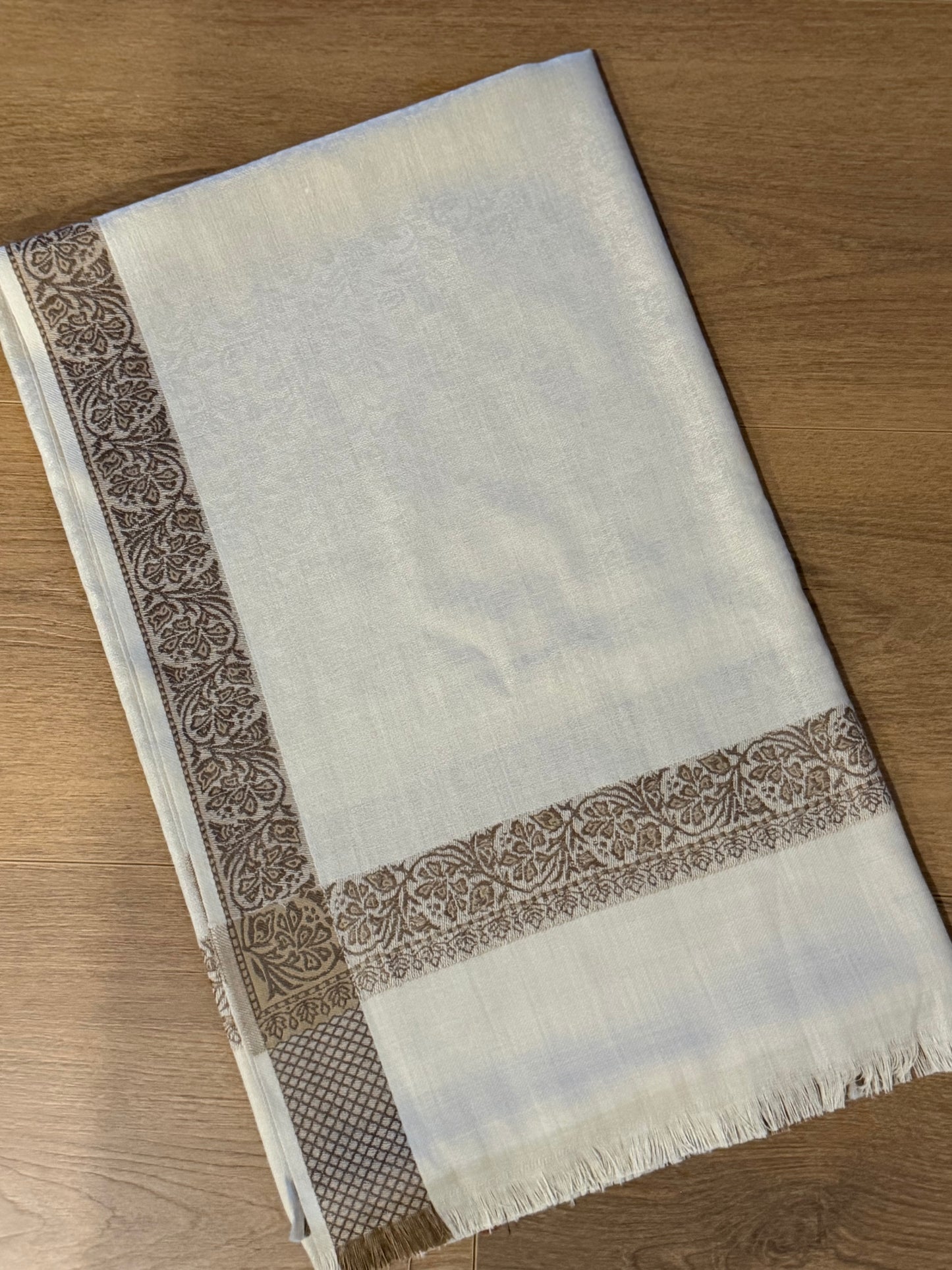 Self designed off white  pashmina shawl : Code Y24