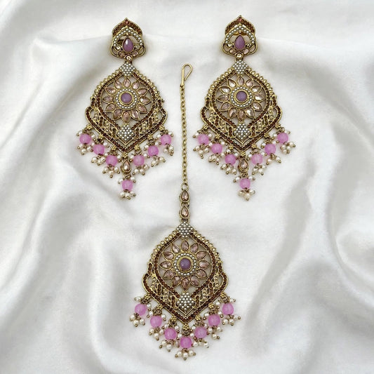 Lavender earrings with tikka - J9