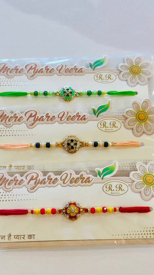 Meenakari rakhi / rakhdi in assorted colours, Code: A72 ( per pc )